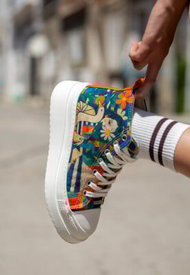 Dogo - Kadın Vegan Çok Renkli Kalın Taban High Sneakers - Blossom Hug Tasarım