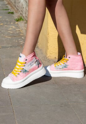 Dogo - Kadın Vegan Pembe Kalın Taban High Sneakers - A Little Paris Always Tasarım