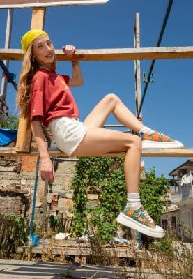 Kadın Vegan Çok Renkli Kalın Taban Sneakers - Garden Birds Tasarım - Thumbnail (1)