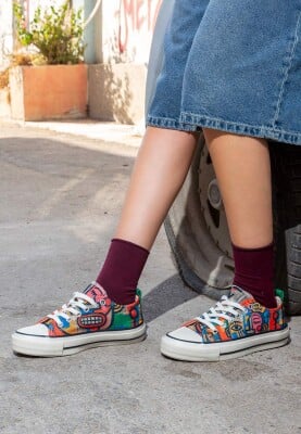 Dogo - Kadın Vegan Kırmızı Sneakers - Mad Face Tasarım