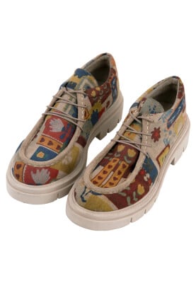 Dogo - Kadın Vegan Krem Loafer - Anatolian Patterns Tasarım