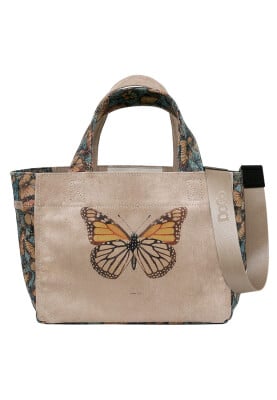 Dogo - Kadın Vegan Krem Medium Tote Bag - Moths and Butterflies Tasarım