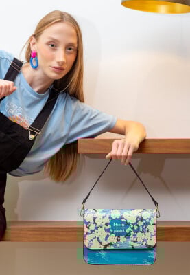 Kadın Vegan Mavi El Çantası - Bloom Where You Are Tasarım - Thumbnail (1)