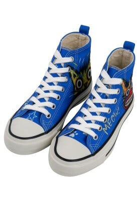 Kadın Vegan Mavi High Sneakers - Meow Attack Tasarım - Thumbnail (1)
