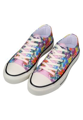 Kadın Vegan Pembe Sneakers - Floral Tasarım - Thumbnail (1)