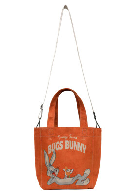 Kadın Vegan Turuncu Large Tote Bag - Warner Bros Red Hot Bunny Tasarım - Thumbnail (1)