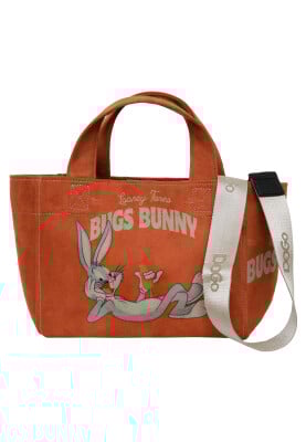 Dogo - Kadın Vegan Turuncu Medium Tote Bag - Warner Bros Bugs Bunny Chill Bunny Tasarım