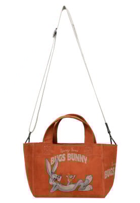 Kadın Vegan Turuncu Medium Tote Bag - Warner Bros Bugs Bunny Chill Bunny Tasarım - Thumbnail (1)
