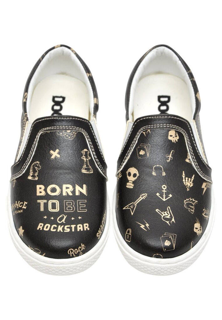 Kontur Flytte ballet Kids Vegan Leather Black Slip On Sneakers - Born to be a Rockstar Design |  DOGO Store
