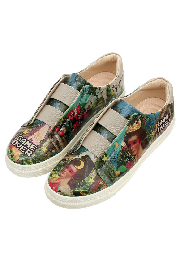 Men Vegan Leather Green Slip On Sneakers Game Over Princess Design