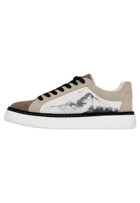 Dogo - Men Vegan Leather White Sneakers - Japanese in Red Design