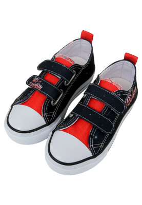 Unisex Kids Vegan Velcro Black Sneakers - Paws on Taksim Design - Thumbnail (1)