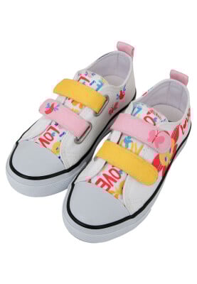 Dogo - Unisex Kids Vegan Velcro White Sneakers - Warner Bros Looney Tunes Love Tweety Design