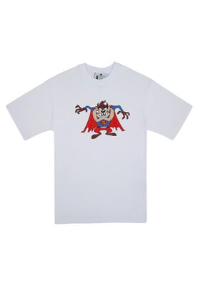 Dogo - Unisex Vegan Blanc T-Shirt - Warner Bros Tasmanian x Superman Motif