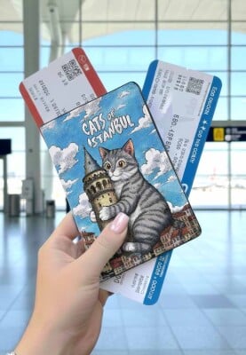 Dogo - Unisex Vegan Blue Passport Cover - Galata Cat Design