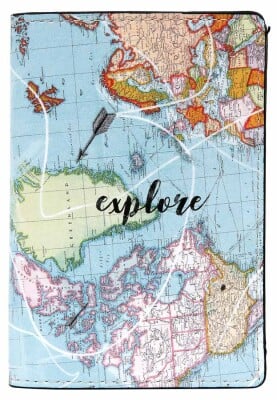 Unisex Vegan Blue Passport Cover - Explore Design - Thumbnail (1)