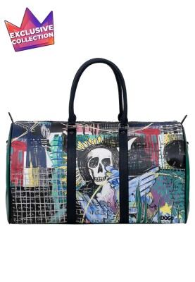 Dogo - Unisex Vegan Leather Black Duffle Bag - I Need Art Design