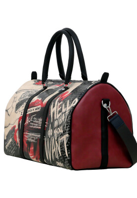 Unisex Vegan Leather Black Duffle Bag - What Do You Want Art Design - Thumbnail (1)