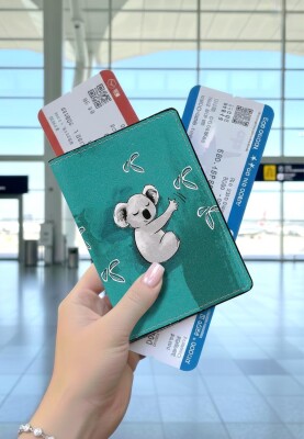 Dogo - Unisex Vegan Turkuaz Pasaportluk - Koala Hug Tasarım