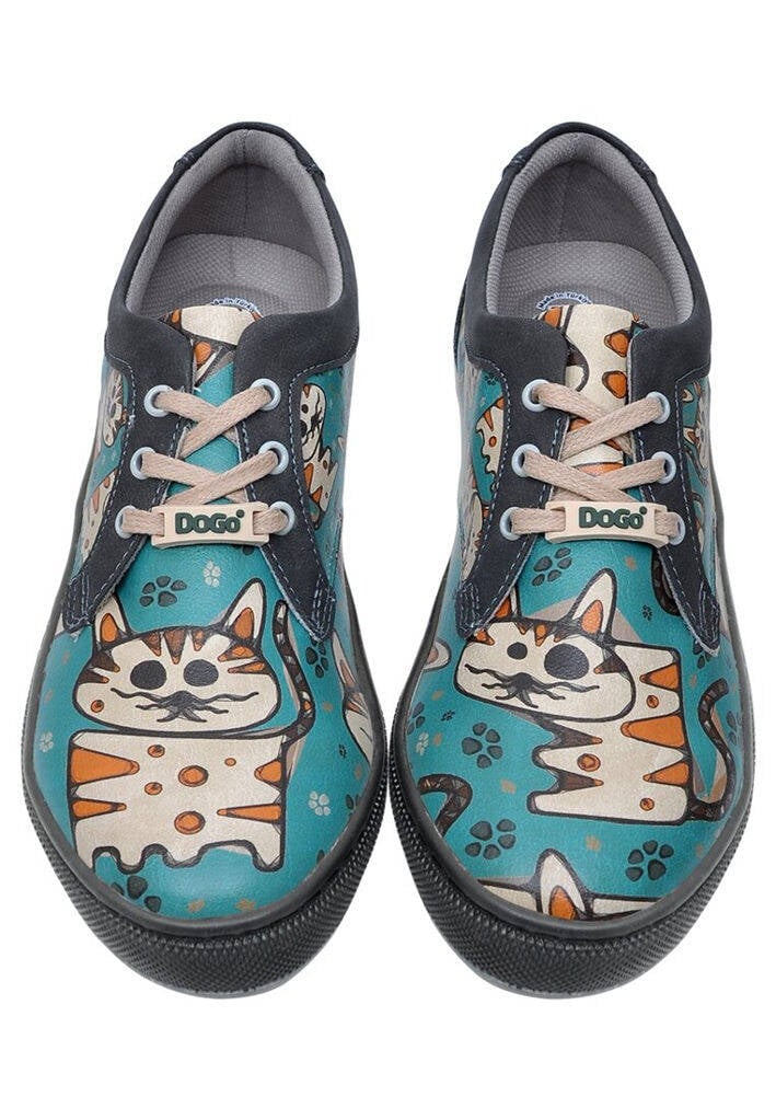 Women Vegan Leather Turquoise Sneakers - Tabby Cats Design DOGO
