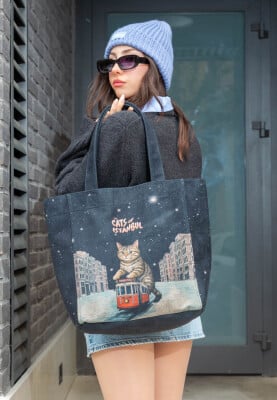 Dogo - Women Vegan Black Large Tote Bag - Paws on Taksim Design