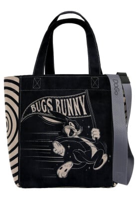 Dogo - Women Vegan Black Large Tote Bag - Warner Bros What's Up, Bag! Design Dogo - Women Vegan Black Large Tote Bag - Warner Bros What's Up, Bag! Design