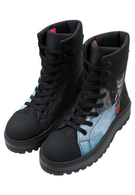 Women Vegan Black Long Boots - Paws on Taksim Design - Thumbnail (1)