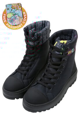 Women Vegan Black Long Boots - The Night is Still Young Design - Thumbnail (1)