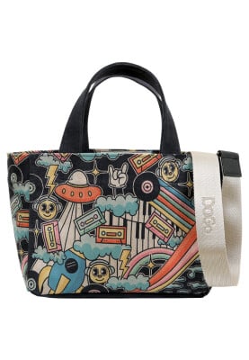 Dogo - Women Vegan Black Medium Tote Bag - Stay Groovy Design Dogo - Women Vegan Black Medium Tote Bag - Stay Groovy Design