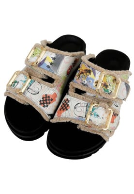 Women Vegan Black Slippers - Minimal Crisis Design - Thumbnail (1)