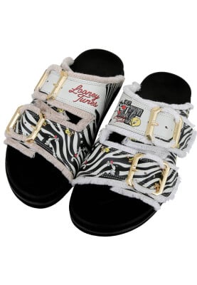 Women Vegan Black Slippers - Warner Bros Zebra Looney Tunes Design - Thumbnail (1)