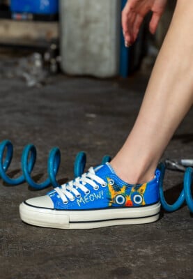 Dogo - Women Vegan Blue Sneakers - Meow Attack Design