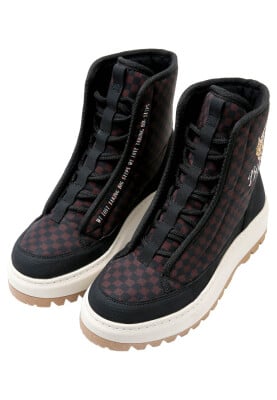 Women Vegan Brown Long Boots - Big Steps Cat Design - Thumbnail (1)