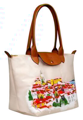 Women Vegan Cream Large Purse - On the Roofs Design - Thumbnail (1)