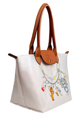 Women Vegan Cream Large Purse - Warner Bros Looney Tunes Tom&Jerry Charms Design - Thumbnail (1)