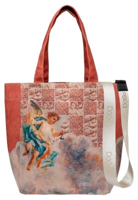 Dogo - Women Vegan Cream Large Tote Bag - Angel's Dream Design