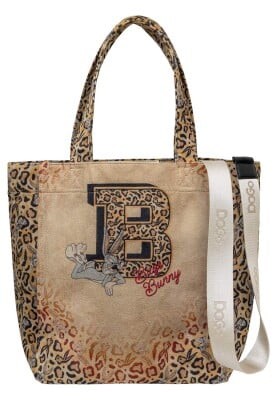 Dogo - Women Vegan Cream Leopard Large Tote Bag - Warner Bros Looney Tunes Leopard Bugs Bunny Design