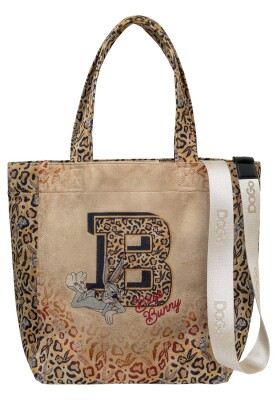 Dogo - Women Vegan Cream Leopard Large Tote Bag - Warner Bros Looney Tunes Leopard Bugs Bunny Design