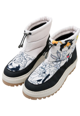 Women Vegan Cream Long Boots - Looney Tunes Chasing Tunes Design - Thumbnail (1)
