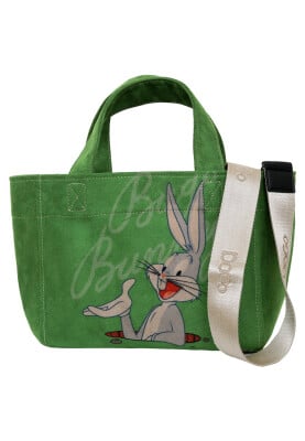 Dogo - Women Vegan Green Medium Tote Bag - Warner Bros Bugs Bunny Bunny Talk Design