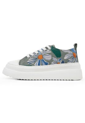 Dogo - Women Vegan Grey Platform Sneakers - Origami Bloom Design