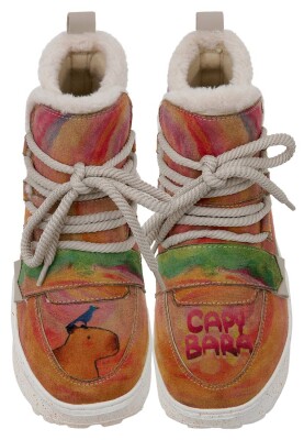 Dogo - Women Vegan Leather Beige Boots - Capybara Design