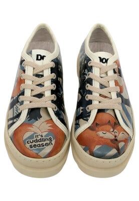 Women Vegan Leather Beige Sneakers - Cuddling Season Design - Thumbnail (1)