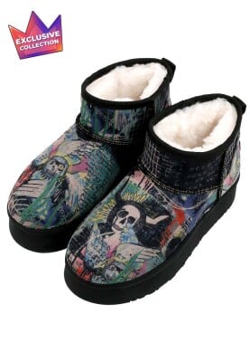 Dogo - Women Vegan Leather Black Plush Lined Ankle Boots - I Need Art Design