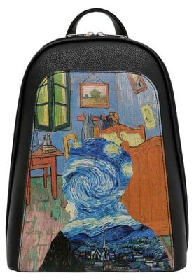 Dogo - Women Vegan Leather Black Backpack - Vincent van Gogh Lost Mind Design
