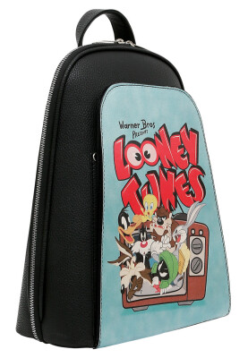 Women Vegan Leather Black Backpack - Warner Bros Looney Tunes The Toon Parade Design - Thumbnail (1)