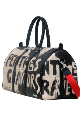 Women Vegan Leather Black Duffle Bag - Les Peintres Design - Thumbnail (1)