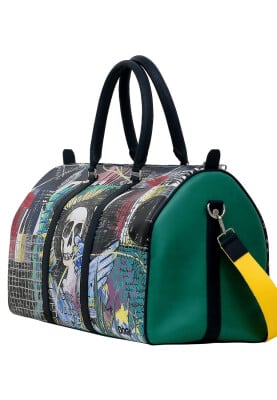 Women Vegan Leather Black Duffle Bag - I Need Art Design - Thumbnail (1)