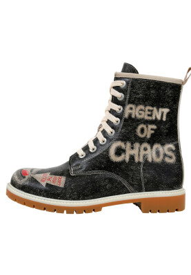 Dogo - Women Vegan Leather Black Long Boots - Agent of Chaos Design
