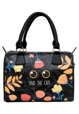 Dogo - Women Vegan Leather Black Purse - Find the Cat Design